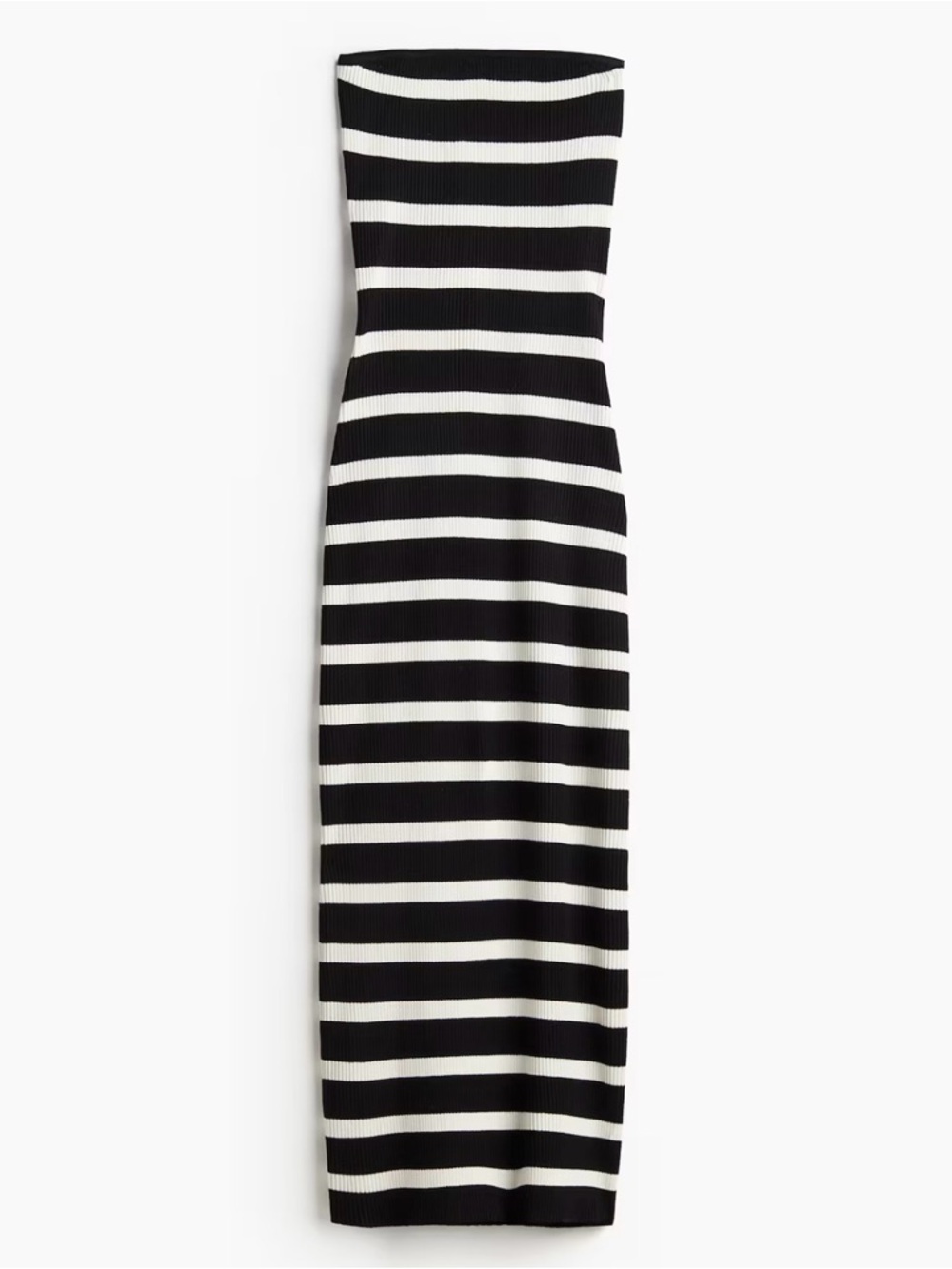 H&M Black and White Strapless Striped Midi Dress
